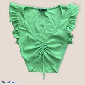 Zara green ruched ribbed top 
Zara